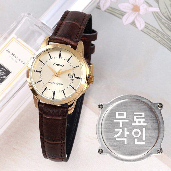 無料刻印 LTP-V004GL-9A カジュアル 女性革時計 d