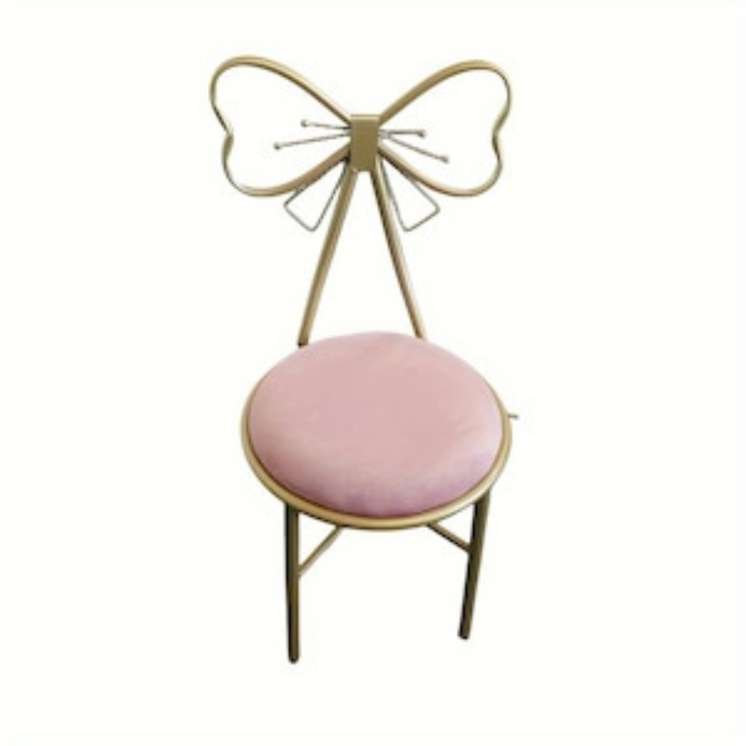 チェア 椅子 リボン ピンク 化粧椅子 可愛い ラブリー ゴールデンメタル 背もたれ付き ベルベット 女の子 女性向け ラグジュアリー