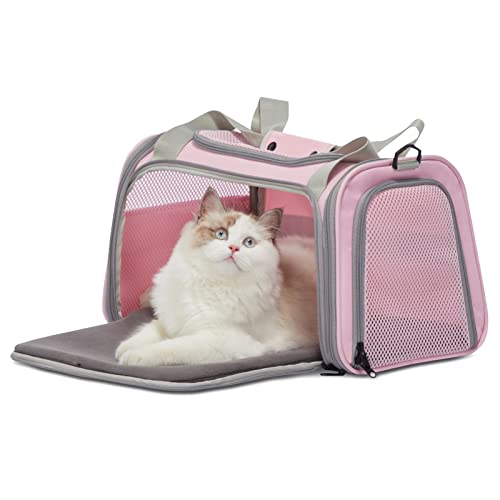 PETSFIT 犬 猫 キャリー  ペットキャリーバッグ 中・大型猫用・小型犬・うさぎ用 通気性 車載/ドライブ/キャンピング/旅行/通院/災害避難用 ピンク XLサイズ