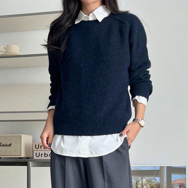 Hスタイル(KN)カネコグラフニットティー 秋 冬 ニットTシャツ ラウンドセーター 長袖