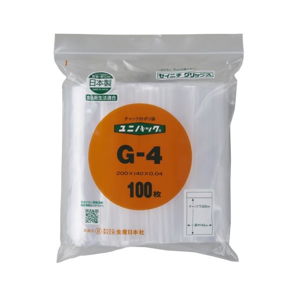 （まとめ）セイニチ ユニパック チャックポリ袋 200x140mm透明 100枚 G-4 [x10]