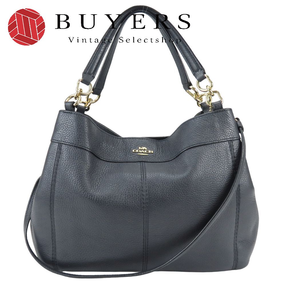 中古 トートバッグ F28992 レザー ダークネイビー ゴールド金具 2WAY 斜め掛け ショルダー シンプル 普段使い レディース 女性