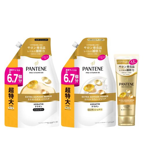 パンテーン シャンプー&コンディショナー&洗い流すトリートメント 2L+2KG+300g [6.7 個分+6.7 個分+1.7 個分] 大容量 エクストラダメージリペア 【セット買い】