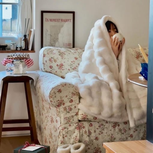 [BEBEDECO] ふわふわ もこもこミンクラテ ブランケット 冬 マイクロファイバー 布団 毛布 寝具 ソファ カバー ミルク
