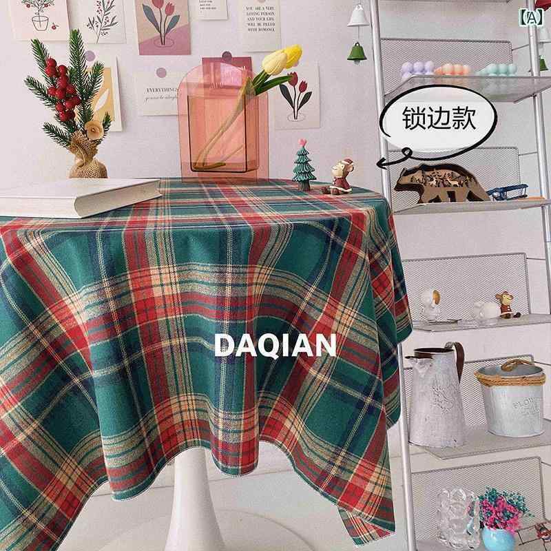 テーブルクロス クリスマス おしゃれ 赤 緑 チェック レトロ ピクニック 布 ダイニング コーヒー デスク 装飾 マルチカバー タッセル レース