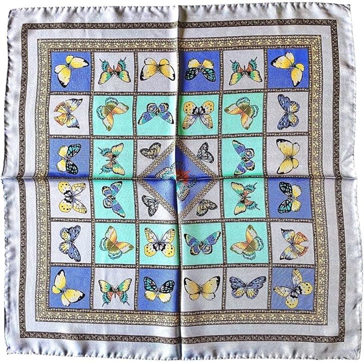 シルク スカーフ 小判 50 正方形 シルク100% イタリア製 コモ バタフライ( ライトブルー, Free Size) 6,003円