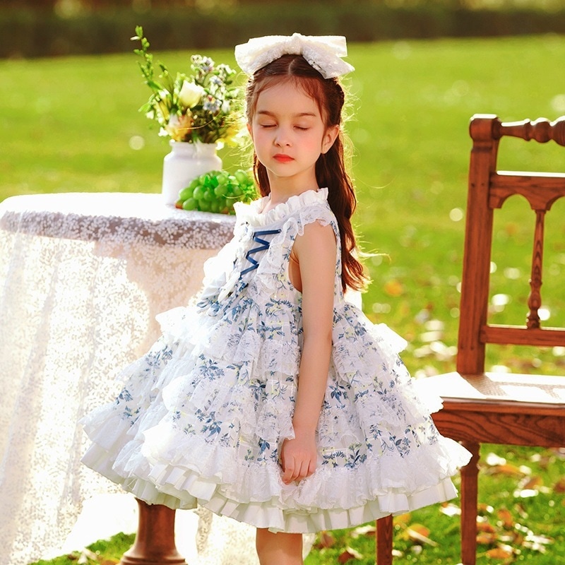 サマーガールズロリータプリンセスドレス子供用チュチュスカート子供用ノースリーブ花柄ドレス