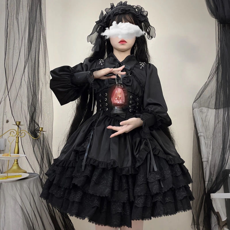 ドレス オリジナルデザインロリータCOSPLAY洋装ダークスーツシャツ+キャミソールワンピース