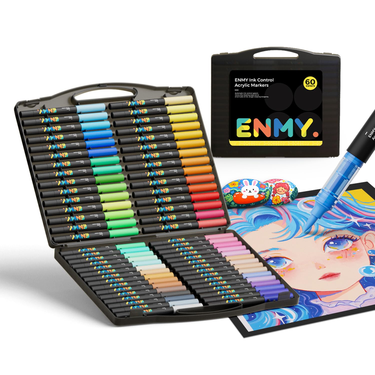 ENMY 80色セット 直液式 アクリルマーカー イラストマーカー 水性 筆ペン アートマーカー 美術 漫画 ファブリック 編み物マーカー キャンバス/ガラス/木 布用ペン テキスタイル用 カラーペン
