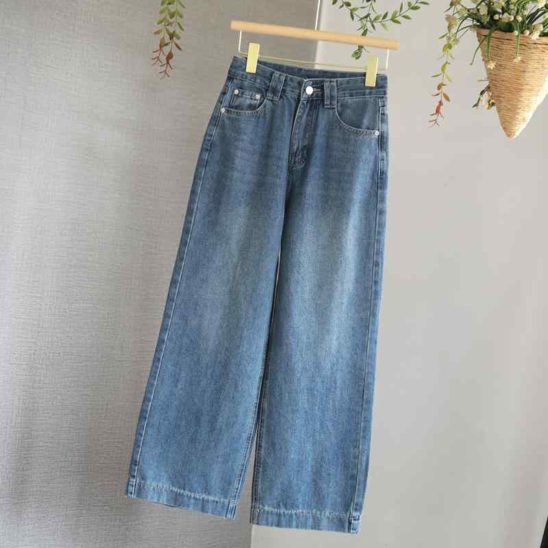 デニムパンツ レディース ボトムス ジーンズ ワイド ハイウエスト レトロ 暖かい 厚手 ストレート 秋冬 ブルー グレー