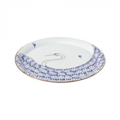 西海陶器 kotohogi 8号丸磁盆 鶴