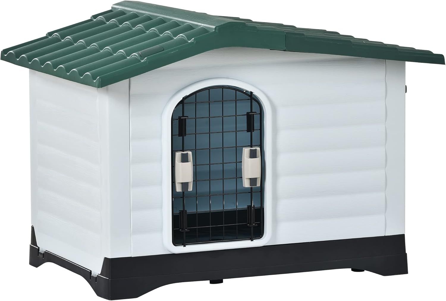 犬小屋 屋外用 犬舎 室外 中型犬用 大型犬用 ドア付き プラスチック製 ペットハウス オールシーズン 通気 日焼け対策 雨除け 水洗い 裏庭 室内 さびない 頑丈 グリーン