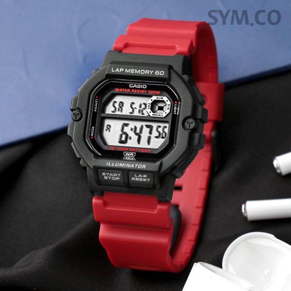 WS-1400H-4A スクエア電子オートカレンダー 60ラップ機能 ランニングスポーツ メンズ ウレタン時計 d