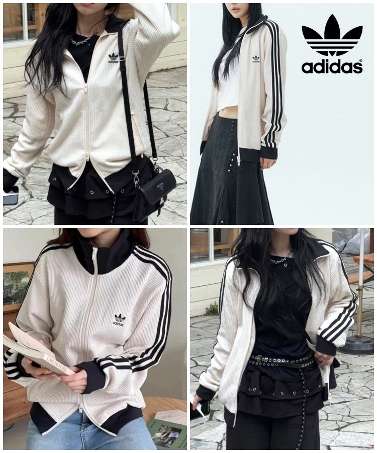 【新品未使用】韓国 ムシンサ限定 adidas ワッフルジャケット M ホワイト Qoo10 adidas ワッフル トラック ジャケット ミドル