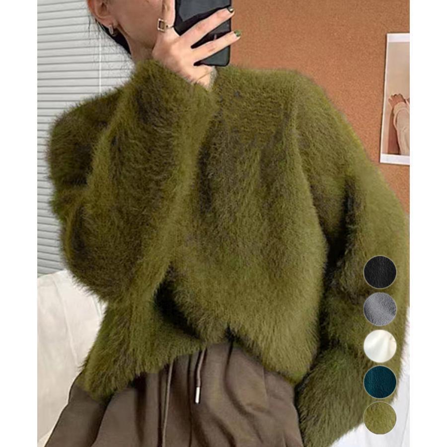 シャギーニットトップス クルーネック長袖