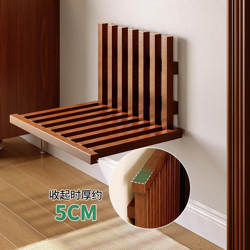 实木折叠换鞋凳壁挂式入户玄关折叠登门口隐形穿鞋凳靠墙浴室凳