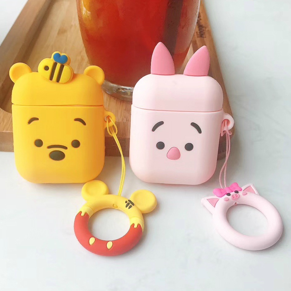 Airpodsケース韓国ファッションくまのプーさんシンプルカップルシリコンかわいいキャラクターエアケ Trademarkem