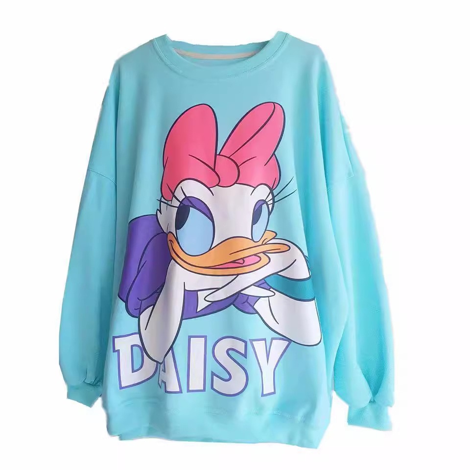 韓国スウェットシャツレディーススタイルバットスリーブかわいいビッグリボンドナルドダック漫画プリントファッションミッドレングススタイル