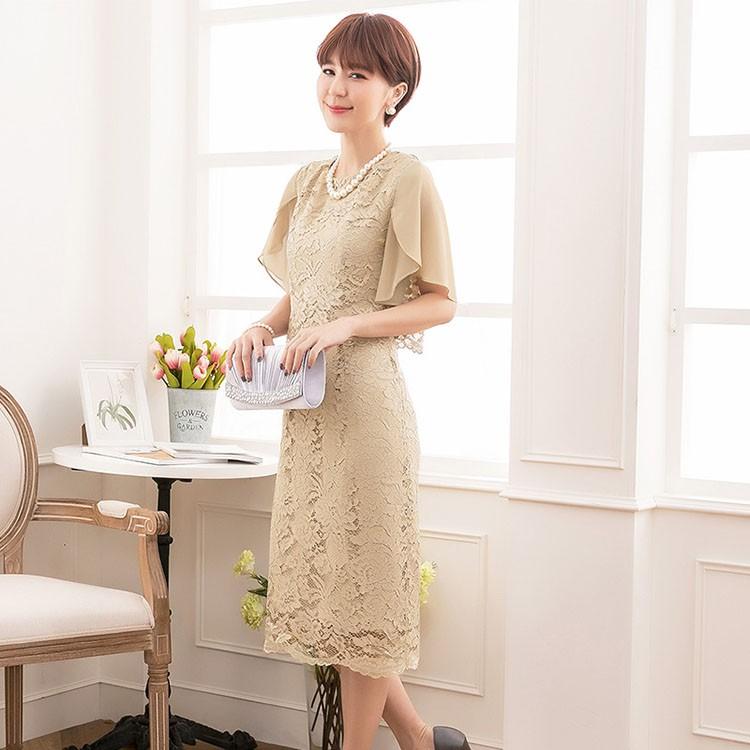 【即納】パーティードレス ワンピース 袖あり フォーマルドレス 膝丈 半袖 お呼ばれ 結婚式 パーティー 20代 30代 40代 パーティードレス 20代 30代 40代 50代