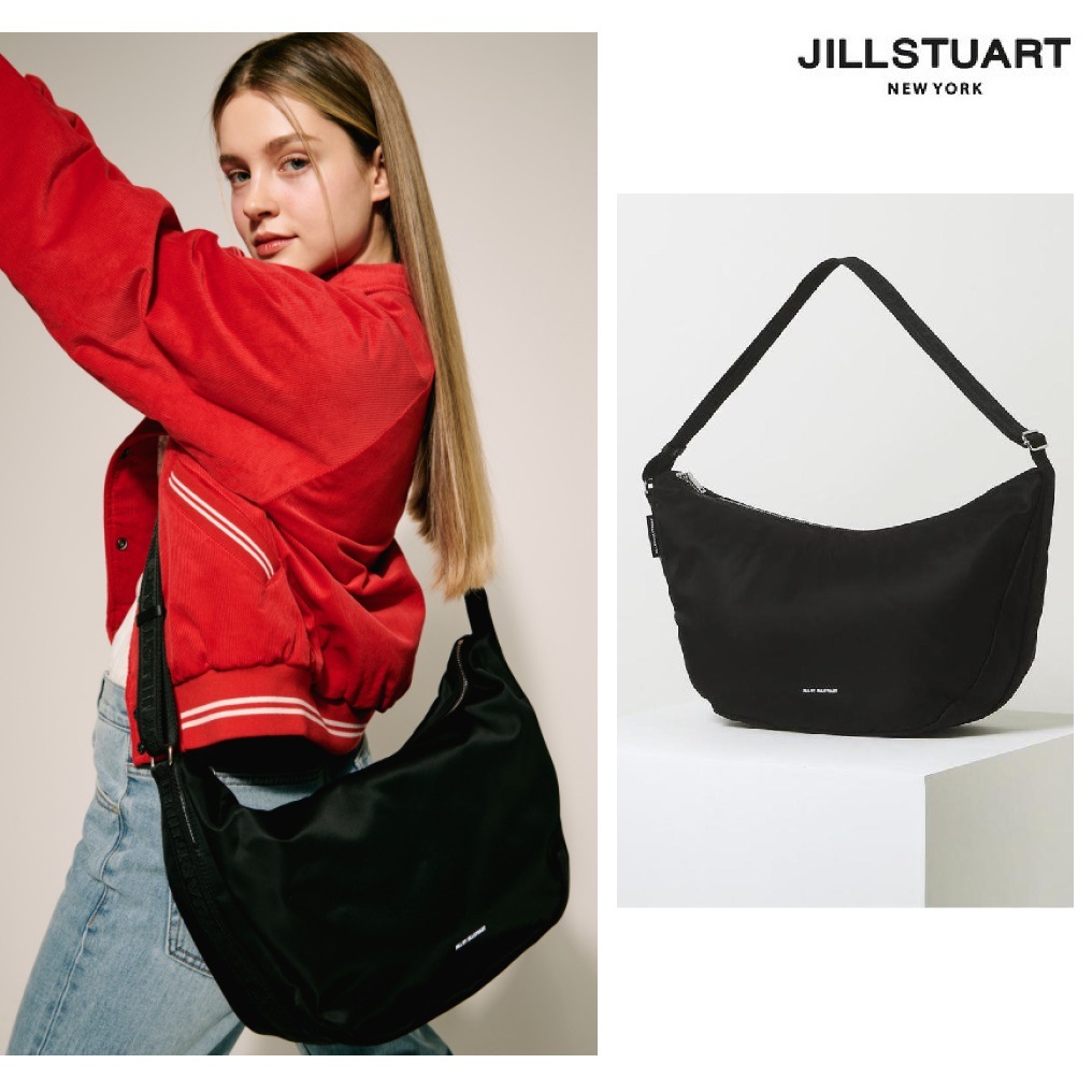 JILL STUART Black Nylon Logo Print Large Hobo Bag