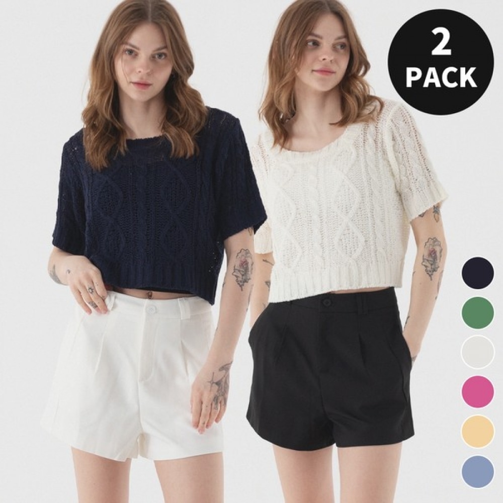 (Pianer) シースルーパンチングブークレショートスリーブニット (6color)