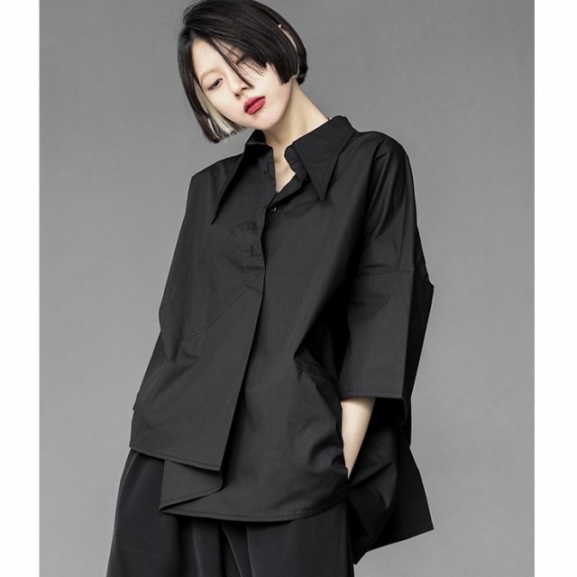 【2025新作入荷】トップス シャツ カットソー カジュアル 個性的 アシンメトリー ポケット付き 白シャツ 白トップス 袖あり 7分袖 七分袖 襟付き 大人可愛い きれいめ カジュアル シンプル 大