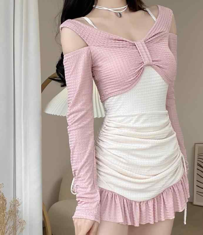 水着 レディース かわいい 夏 プール レジャー 海水浴 フリル カジュアル 長袖 ツーピース 爽やか スカート ワンピース