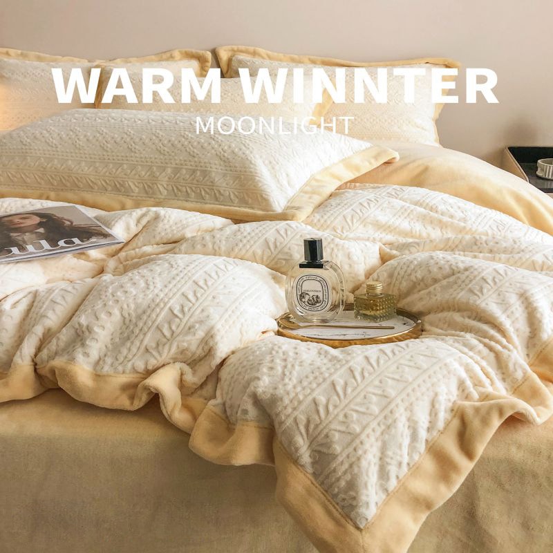 高級感のある厚手両面ミルクレーヨン彫刻フラワーレーヨン4点セット冬のサンゴレーヨンシーツ布団カバー保温ベッド品