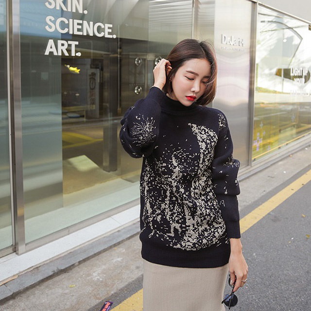 パターン首ポーラニットティー、デイリールックkorea women fashion style パターン首ポーラニットティー、デイリールックkorea women fashion style
