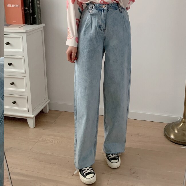 3色 ボトムス パンツ 春夏 カジュアル レディース ストレートパンツ デニムパンツ 無地 ハイウエスト ポケット ウォッシュ加工 黒 ブラック グレー ライトブルー かわいい 大人可愛い シンプル