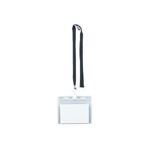 （まとめ）IDカード用吊り下げ名札 ロック式チャックタイプ 黒 10個入x5パック