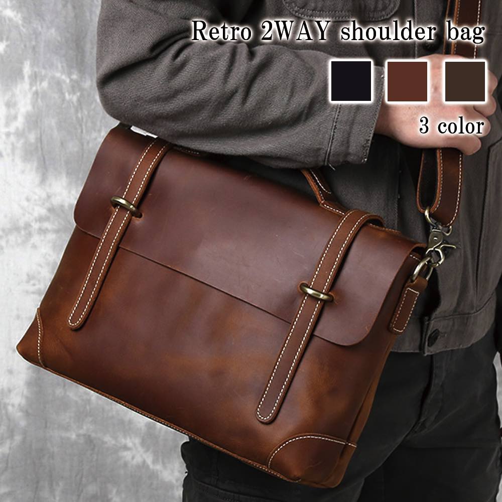 ショルダーバッグ メンズ レトロ2wayショルダーバッグ 人気 多収納 革 2WAY レザー ブランド かっこいい 黒 トートバッグ おしゃれ 斜めがけ 軽量 秋 50代 ナイロン ボディバッグ 小さ