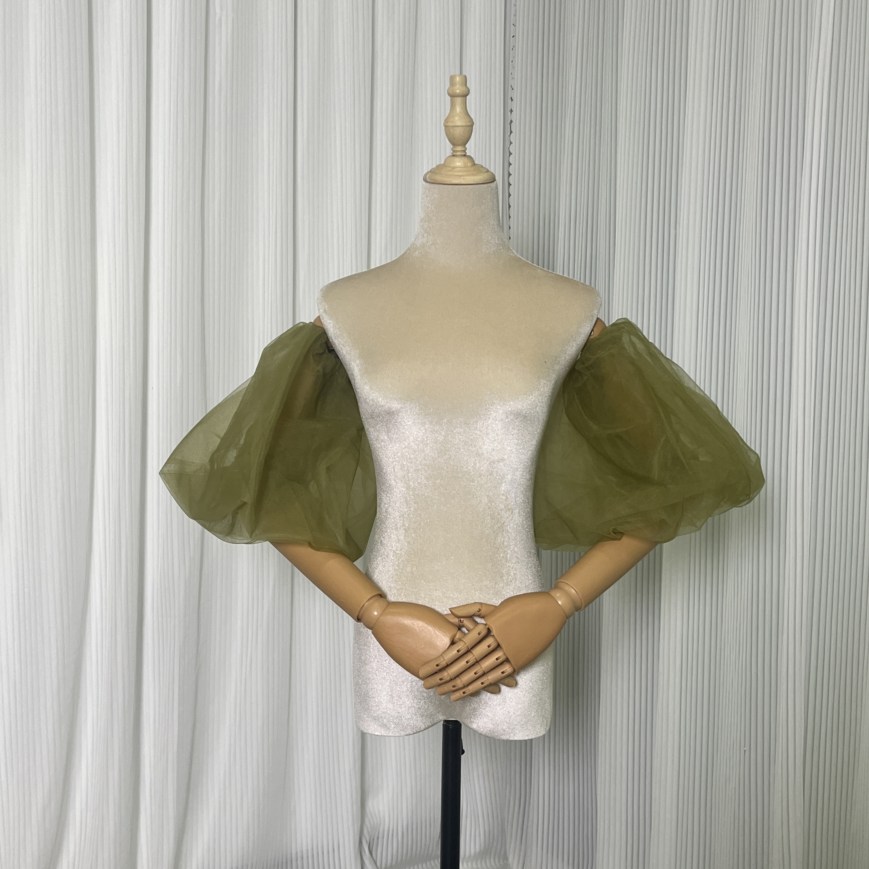 パフスリーブ 取り外し袖 グリーン ストレッチ 可愛い 色直し 花嫁