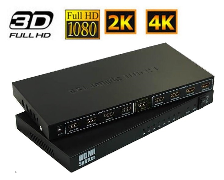 HDMI分配器/スプリッタ― 1入力 to 8出力 メス-メス 3D V1.4 4K2K