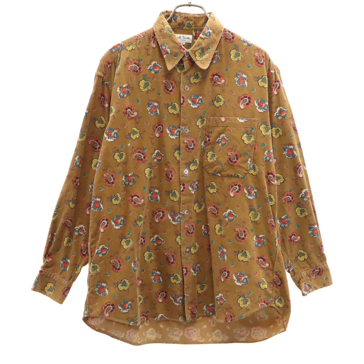 Paul Smith LONDON ポールスミスロンドン 総柄 長袖 コーデュロイシャツ M ブラウン メンズ 古着