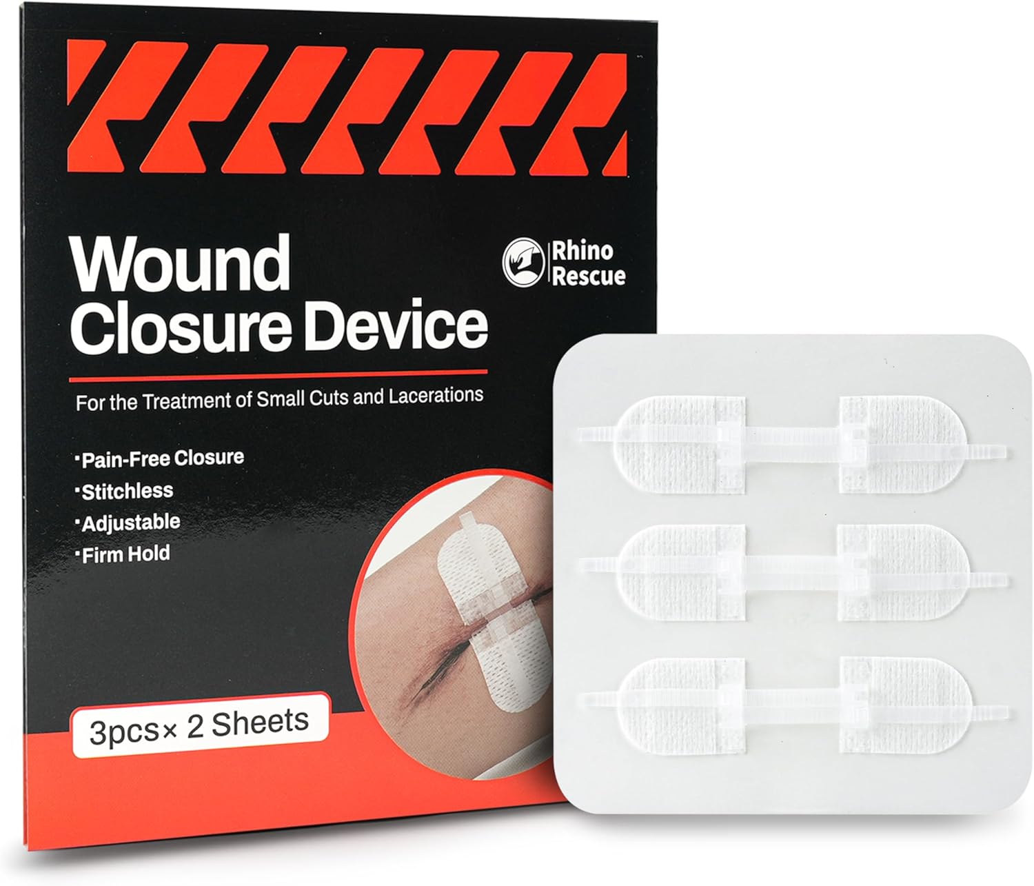 RHINO RESCUE創傷閉鎖装置6pcs切断ケア装置のための縫合のない創傷閉鎖ストリップ接着包帯です