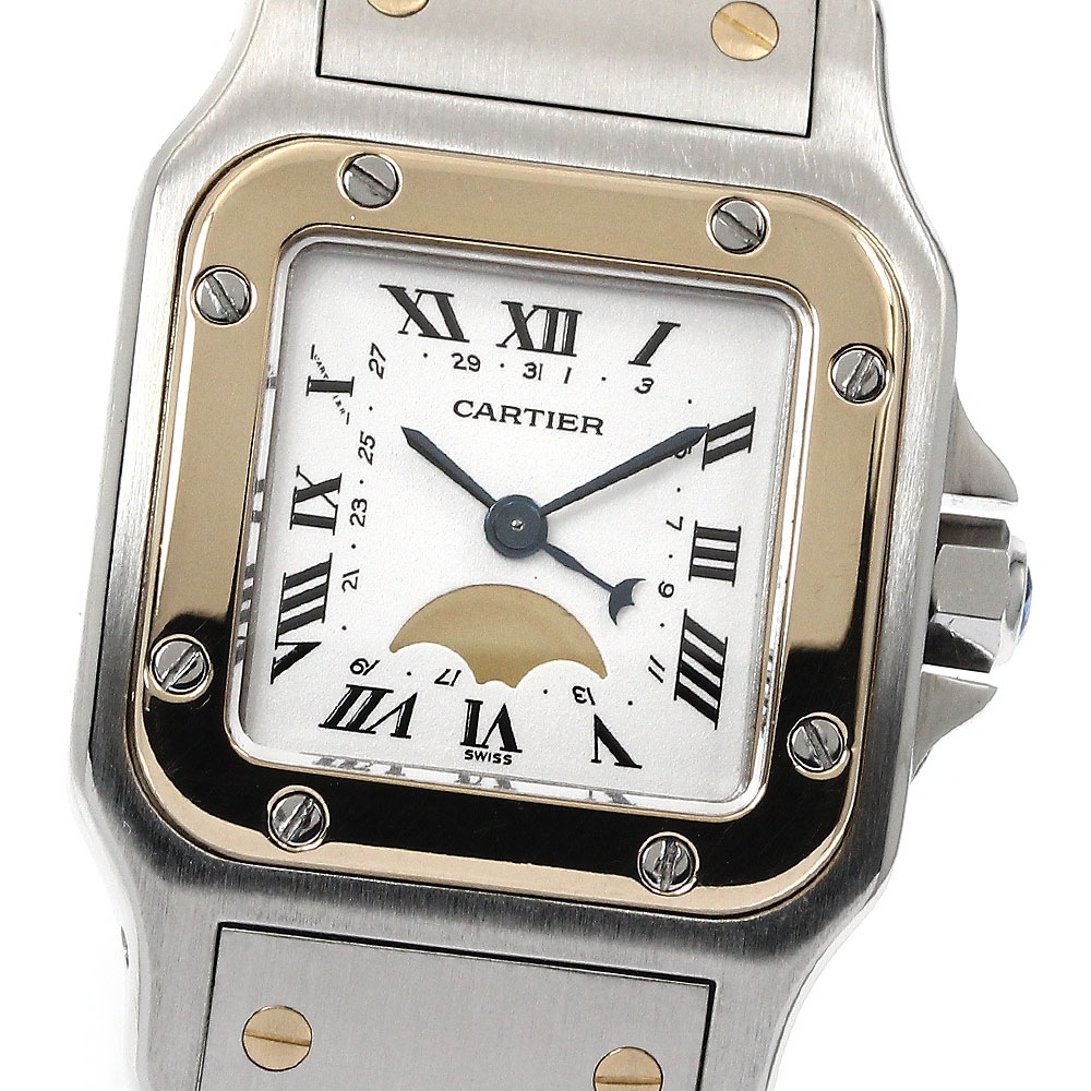 訳あり カルティエ CARTIER W20008C4 サントスガルベ SM YGコンビ ムーンフェイズ クォーツ レディース _886527【中古】