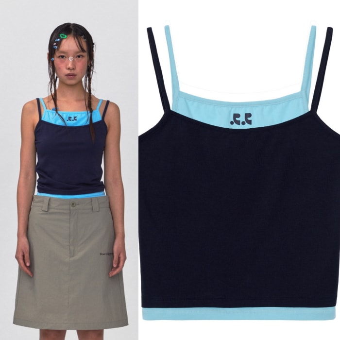 【REST & RECREATION】 RR LAYERED SLEEVELESS TOP : NAVY