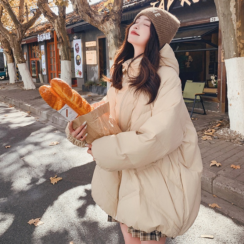 ミルクティーカラーのフード付きダウンジャケット女性用2024冬新作韓国版ゆったり人気ストリートホワイトダックダウンショートジャケット 9,972円