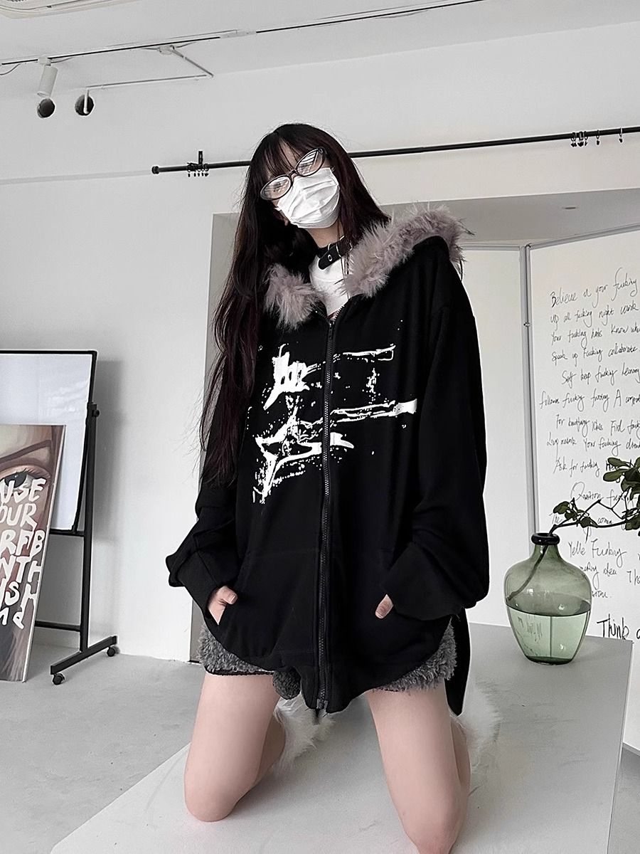 ヘアカラーパーカージャケット女性の秋と冬の新しい緩い百マッチングカーディガンジャケットトップス