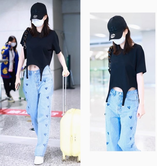 ワイドデニム ワイドパンツ ハイウエスト ルーズパンツ ハート柄 カジュアル お出かけ トレンド