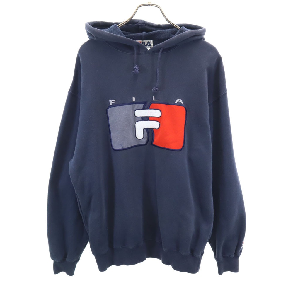 90s オールド ロゴ刺繍 長袖 スウェットパーカー S ネイビー メンズ 古着