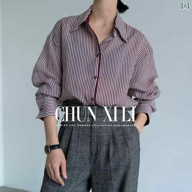 レディース　　シャツ　トップス 春 希 里 / chunxili スタイル ストライプシャツ ラミー 長袖 秋 レディース シャツ