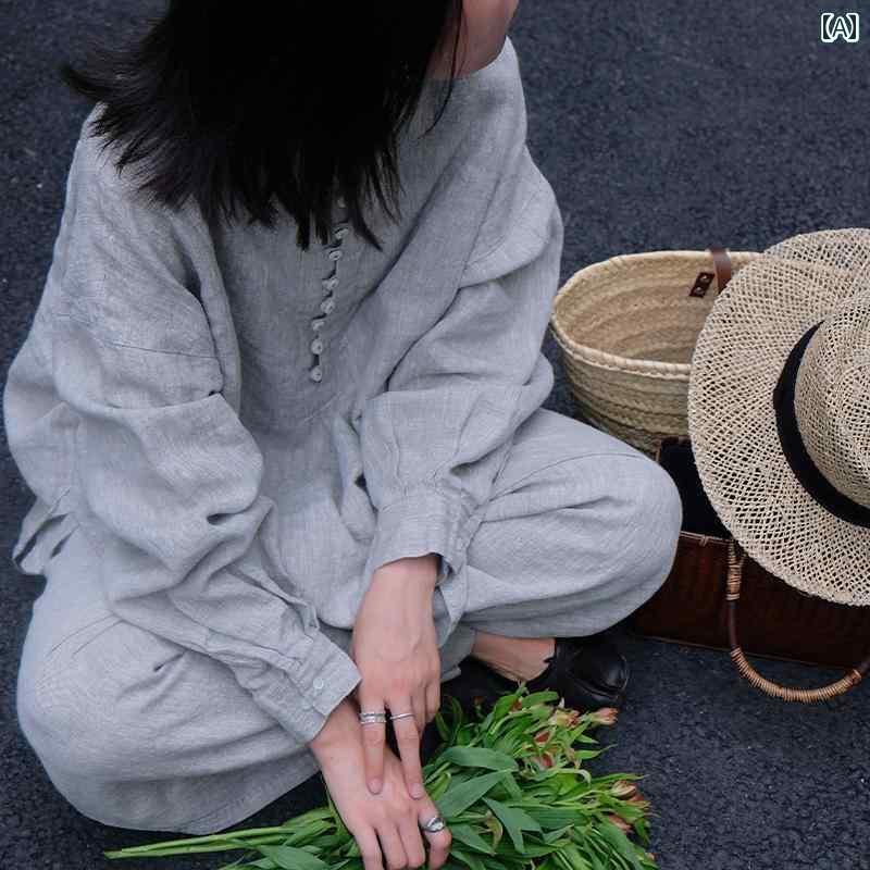 レディース　　シャツ　トップス FURALIは 栗 色の グレー プリーツ リネンシャツに 適合 します aライン ベビー ドール シャツ 23 SH 103 A