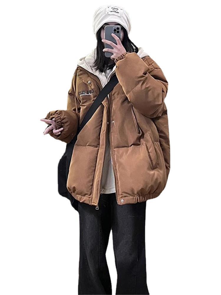 冬のフェイク2枚の厚手ダウンジャケット 帽子付きダウンジャケット