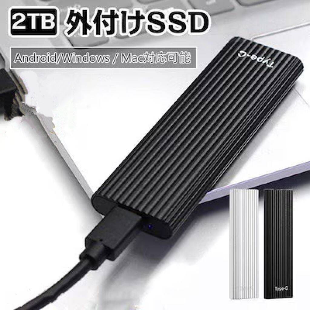 SSD 外付け 外付けSSD ポータブルSSD 2TB TYPE-C PC タブレット 防滴防塵 USB3.1対応 静音 耐衝撃 AndroidWindowsMac対応 軽量