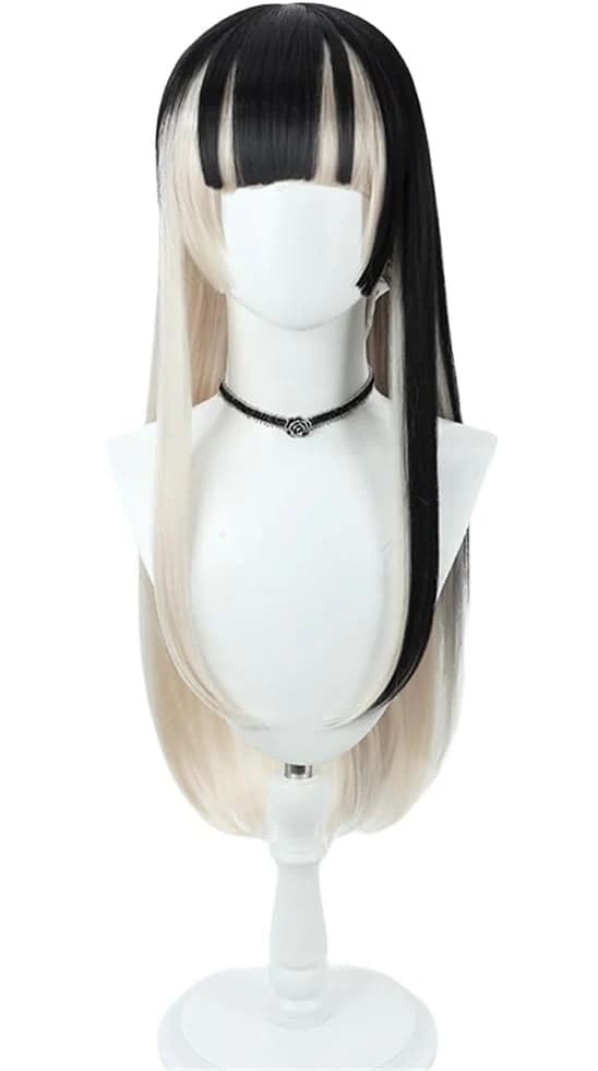 コスプレウィッグ儒烏風亭らでんReGLOSS姫カットの切り方黒と黄色長髪耐熱文化祭小物ハロウイーンウィッグかつらネット付きコスチューム