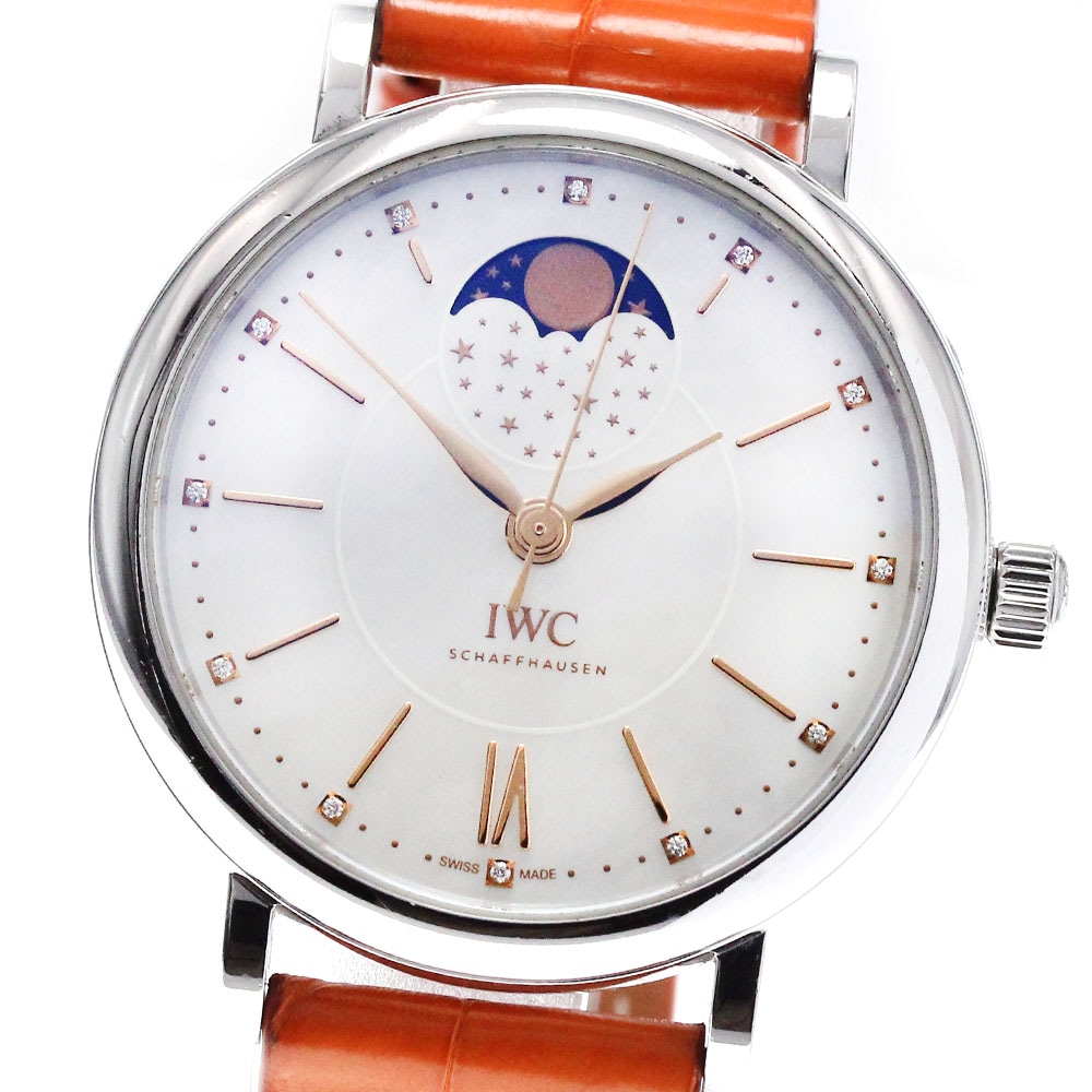 IWC SCHAFFHAUSEN IW459007 ポートフィノ オートマティック 37 12Pダイヤ ムーンフェイズ 自動巻き ボーイズ 保証書付き_826756【中古】