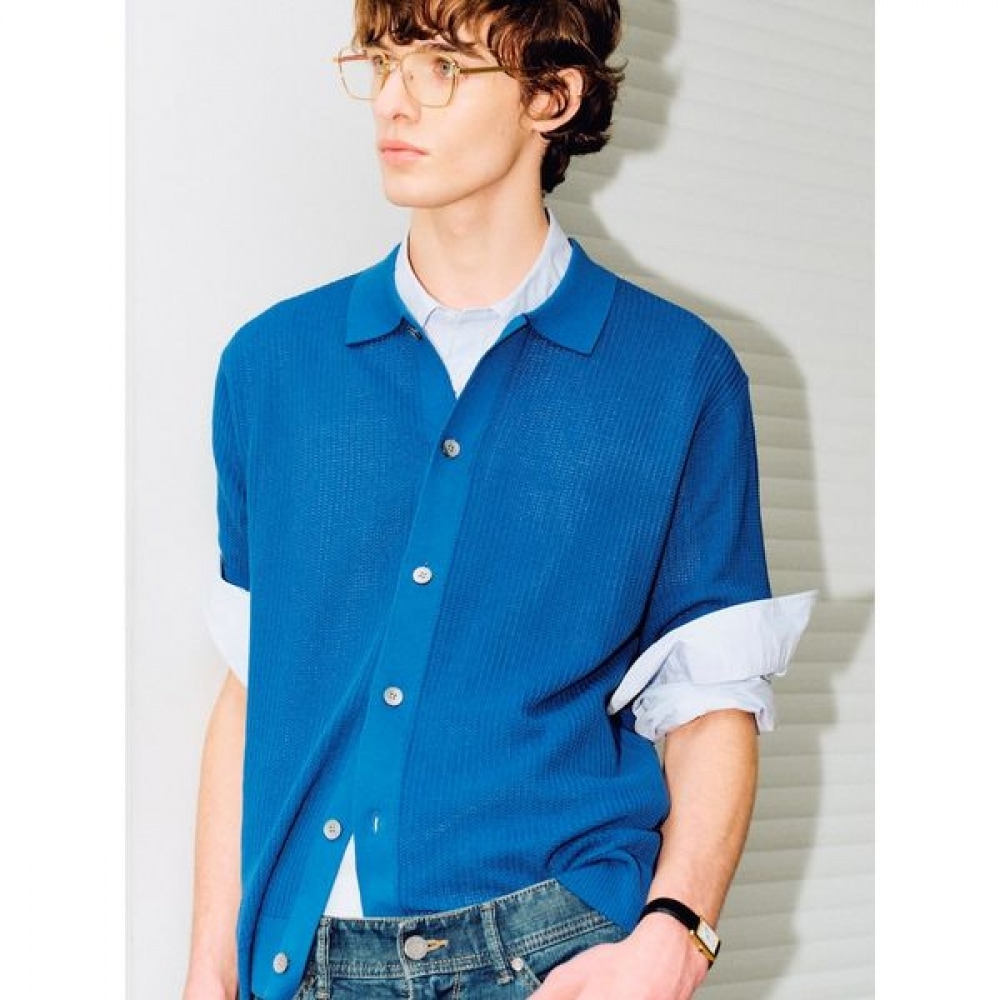 [ロガディス] コットンリラックスショートスリーブカーディガンロイヤルブルー（RY535AP65N）