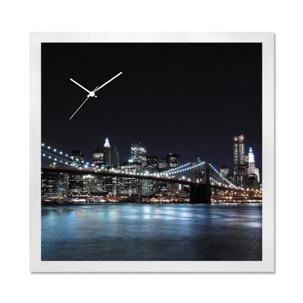 壁掛け時計 おしゃれ アートパネル ブルックリンブリッジ ウォールクロック 写真 フォト 風景 情景 橋 夜景 都会 街並み